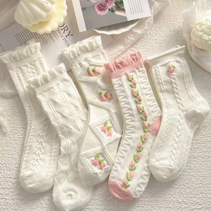 5 Pieces Floral Mid-tube Socks